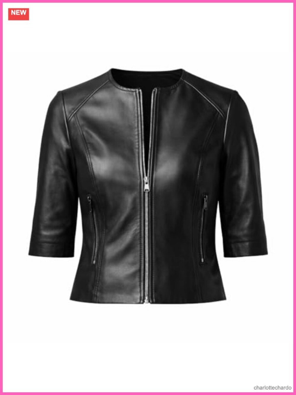 Cropped Leather Jacket Fitted Zip-Up Short Sleeve Minimalist Casual